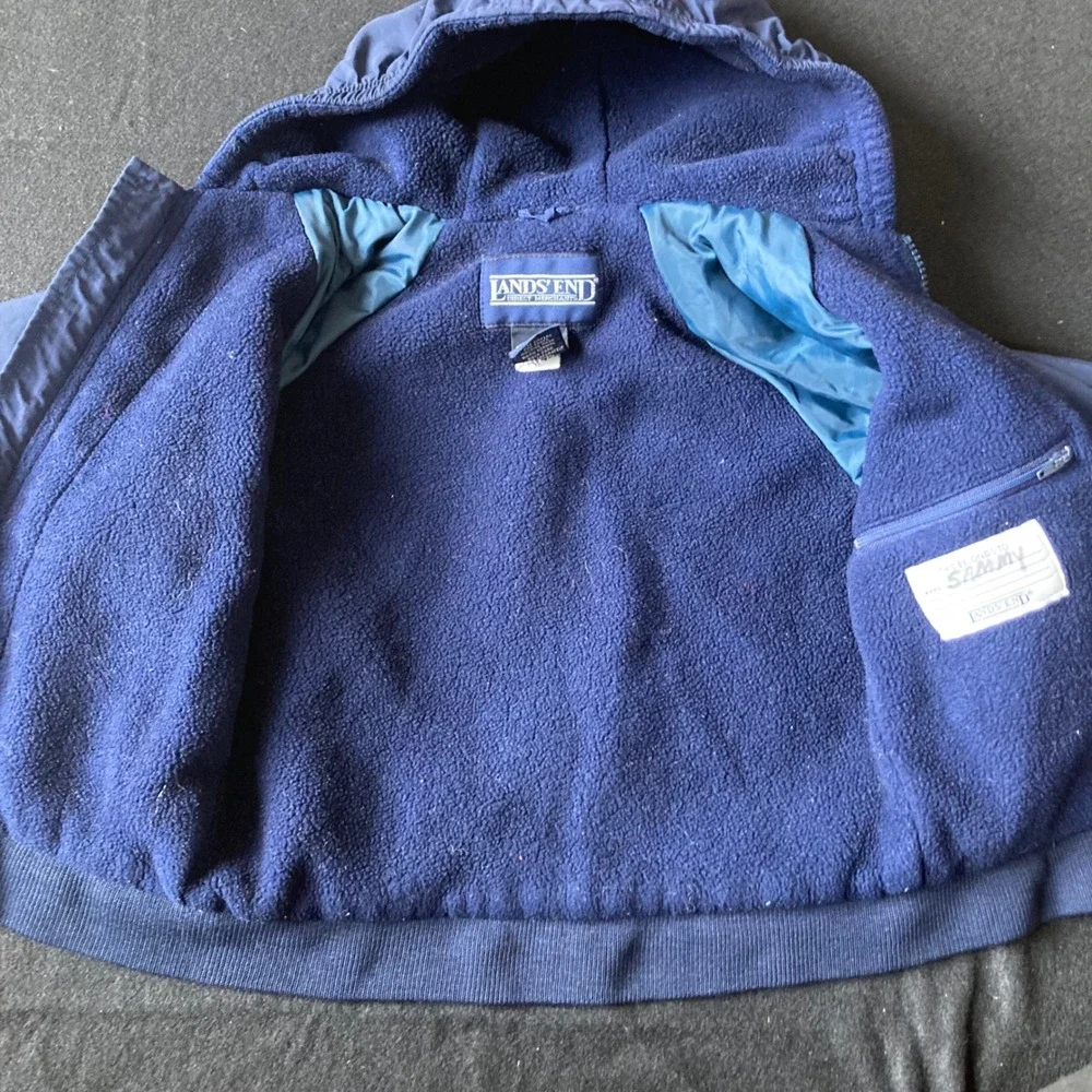 Lands End Kids 3T Navy Blue Thinsulate Fleece Lined Hooded Jacket‎ Made in USA